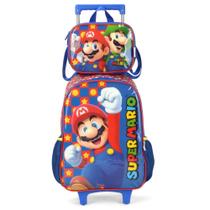 Kit Mochila Rodinhas Lancheira Luxcel Super Mario Vermelho