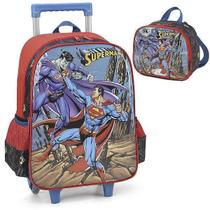 Kit Mochila Rodinhas Lancheira Luxcel Superman Azul