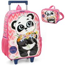 Kit Mochila Rodinhas Lancheira Luxcel Up4You Panda Rosa Kit Mochila Rodinhas Lancheira Luxcel Up4You Panda Rosa