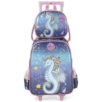 Kit Mochila Rodinhas Lancheira Luxcel Up4You Unicórnio Azul Kit Mochila Rodinhas Lancheira Luxcel Up4You Unicórnio Azul