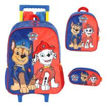 Kit Mochila Rodinhas Lancheira Patrulha Canina Pelúciada -