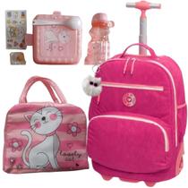 Kit Mochila Rodinhas Lancheira Térmica Crinkle Tubo Pack Me Life Rosa Pacific