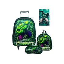 Kit Mochila Rodinhas Masculina Infantil Hulk Completo