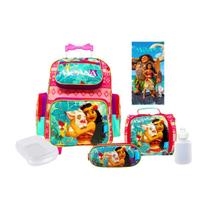 Kit Mochila Rodinhas Moana Com Estojo E Lancheira