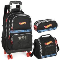 Kit Mochila Rodinhas Oficial HOT WHEELS Preto Luxcel MC47787