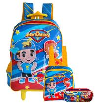 Kit Mochila Rodinhas Os Aventureiros Com Estojo E Lancheira