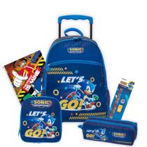 Kit Mochila Rodinhas Sonic Estojo Triplo E Lancheira Térmica