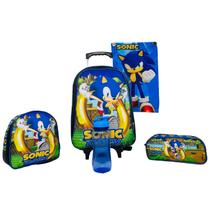 Kit Mochila Rodinhas Sonic Infantil Lancheira Estojo Toalhinha E Garrafinha