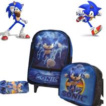 Kit Mochila Rodinhas sonic Lancheira ESTOJO blue