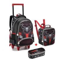 Kit Mochila Rodinhas Spider Homem Aranha Lancheira Estojo Denlex