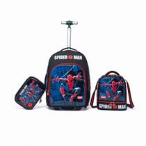 Kit Mochila Rodinhas Spider Man Escolar Masculino Espaçosa Marvel