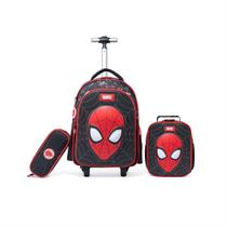 Kit Mochila Rodinhas Spider Man Lancheira Estojo Escolar Infantil Marvel