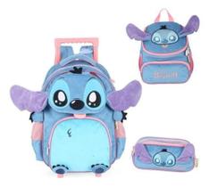Kit Mochila Rodinhas Stitch Angel Pelúciado Apliques Em 3D - Luxcel