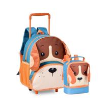 Kit Mochila Rodinhas 'T13 C/ Lancheira Térmica Cachorro LARANJA - Infantil Pets - Clio