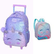 Kit Mochila Rodinhas Unicórnio Brilhante + Lancheira Térmica PACIFIC