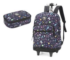 Kit Mochila Rodinhas Up4you Gato Unicórnio Galáxia Kit Mochila Rodinhas Up4you Gato Unicórnio Galáxia