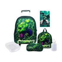 Kit Mochila Rodinhas Vingadores Hulk Com Estojo E Lancheira