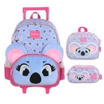 Kit Mochila Sem Alça Lancheira Estojo Luxcel Coala Lilás