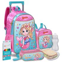 Kit Mochila Sereia Escolar Rodinha Lancheira Estojo Escolar Meninas