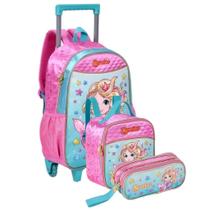 Kit Mochila Sereia Escolar Rodinha Lancheira Estojo Meninas