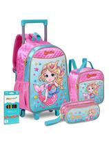 Kit Mochila Sereia Escolar Rodinha Lancheira Estojo Meninas