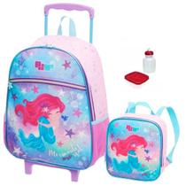 Kit Mochila Sereia Escolar Rodinhas Tam G Com Lancheira