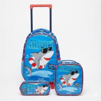 Kit Mochila Shark + Lancheira Térmica + Estojo Infantil