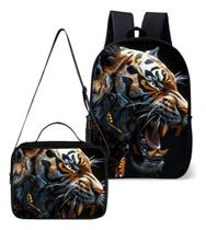 Kit Mochila Simples Com Lancheira Termica Escolar Estampa Animal Feroz Tigre Kit Mochila Simples Com Lancheira Termica Escolar Estampa Animal Feroz Tigre