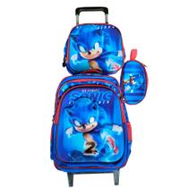 Kit Mochila Sonic 2 em 3D com Rodinhas + Lancheira Térmica + Estojo Escolar
