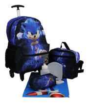 Kit Mochila Sonic 2 Infantil Juvenil Escolar Rodinhas Aulas