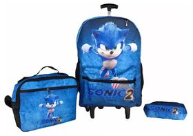 Kit Mochila SONIC 2 Juvenil Infantil Rodinhas Escolar