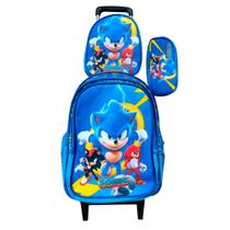 Kit Mochila Sonic com Rodinhas + Lancheira Térmica + Estojo Escolar Infantil