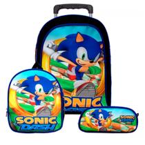 Kit Mochila Sonic com Rodinhas + Lancheira Térmica + Estojo Escolar