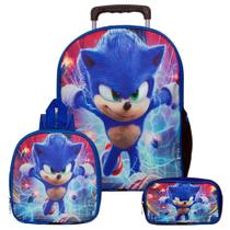 Kit Mochila Sonic com Rodinhas + Lancheira Térmica + Estojo Escolar