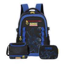 Kit Mochila Sonic Costas Jogo Lancheira E Estojo Box Escolar
