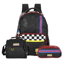 Kit Mochila Sonic Costas Lancheira E Estojo Triplo Juvenil