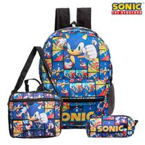 Kit Mochila Sonic de Costas com Lancheira Térmica e Estojo Juvenil Grande