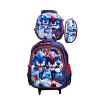 Kit Mochila Sonic em 3D com Rodinhas + Lancheira Térmica + Estojo Escolar Infantil Kit Mochila Sonic em 3D com Rodinhas + Lancheira Térmica + Estojo Escolar Infantil