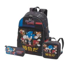 Kit Mochila Sonic Go Fast Escolar + Lancheira + Estojo - Pacific