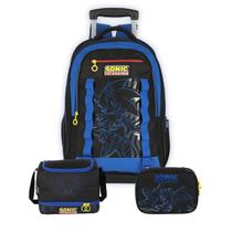 Kit Mochila Sonic Mala Rodas Lancheira E Estojo Box Juvenil