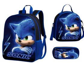 Kit Mochila Sonic Menino Lancheira Térmica+ Estojo
