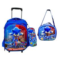 Kit Mochila Sonic Rodinha Infantil Resistente Escolar Menino