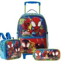 Kit Mochila Spidey Rodinha Lancheira Estojo Web Dinos Promo