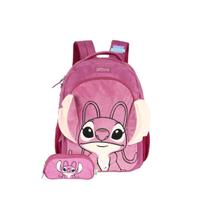 Kit Mochila Stitch Costas E Estojo Triplo Kids Escolar Roxo