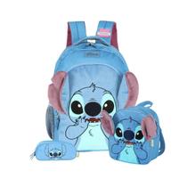 Kit Mochila Stitch Costas Lancheira E Estojo Triplo Disney
