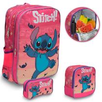 Kit Mochila Stitch Costas Lancheira Estojo Menina Reforçada