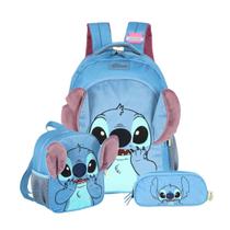 Kit Mochila Stitch Costas Passeio Lancheira E Estojo Triplo