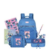 Kit Mochila Stitch Costas Pelucia Lancheira Com Estojo Box