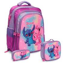 Kit Mochila Stitch Costas Reforçada Passeio Creche Tam G