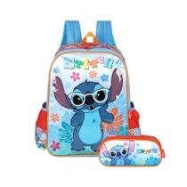 Kit Mochila Stitch de Costas E Estojo Duplo Disney Infantil